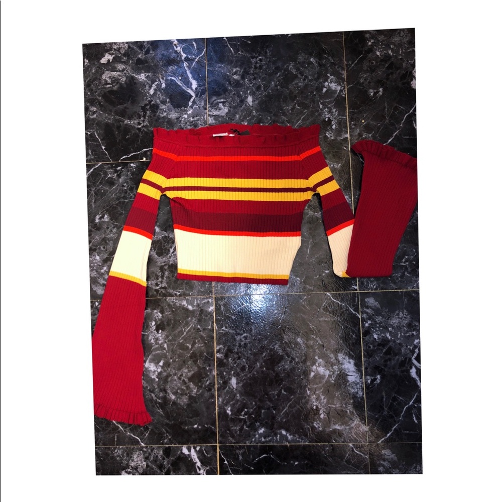 NWT Colorful Striped Crop Top with Bell Sleeves